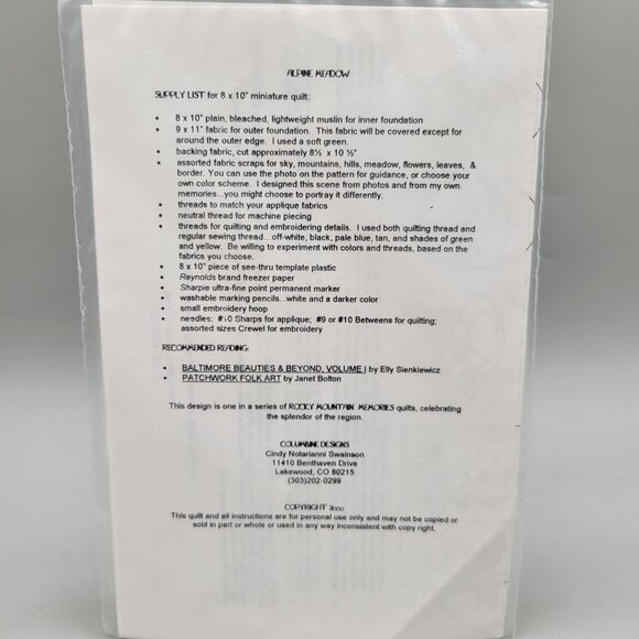 Rocky Mountain Memories Quilt Pattern Alpine Meadow by Columbine Designs - Picture 3 of 3